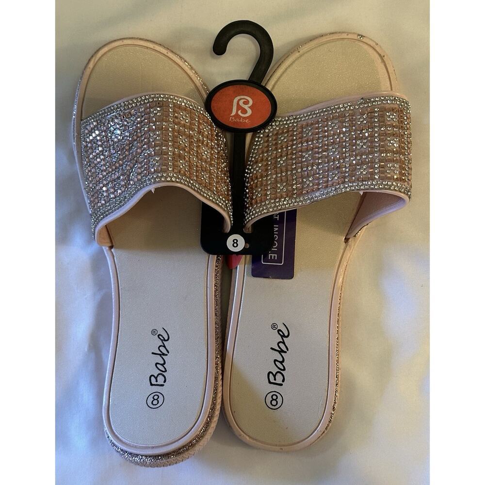 Babe Ladies Light Pink Rhinestone Jewel Sandals Size 8 NEW